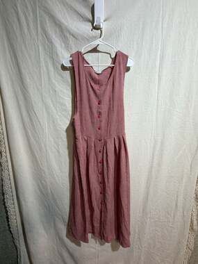 FADS Vintage Red Gingham Sleeveless Button-Down Midi Dress